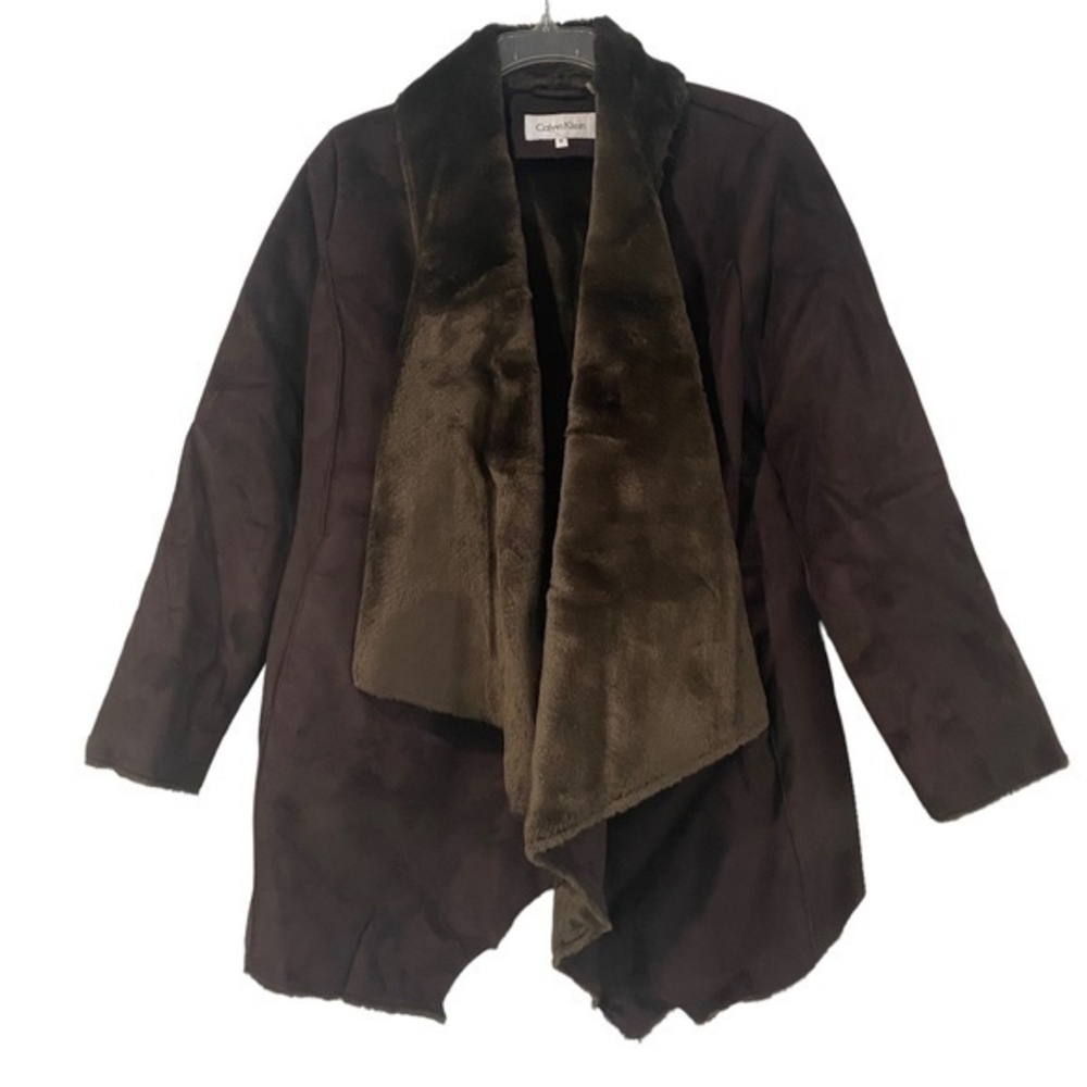 Calvin Klein Sherling Faux Fur Lined Chocolate Coat Jacket Size Medium